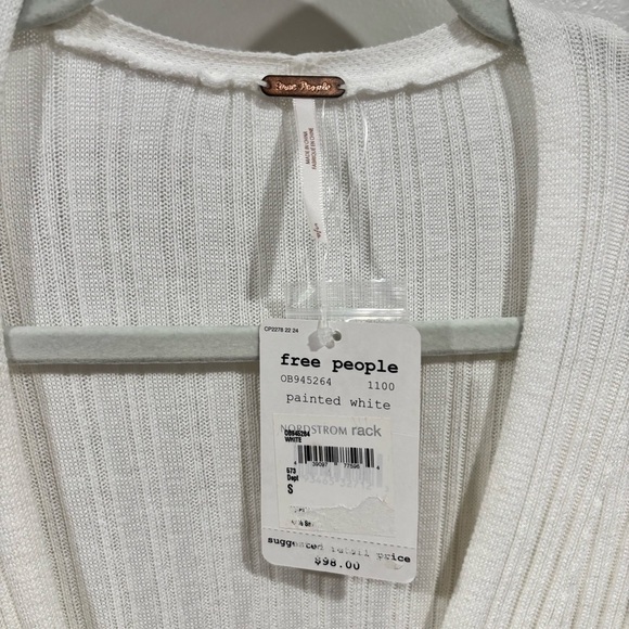 NWT! Free People Skinny Mini Ribbed White Cream Long Cardigan Duster Sweater S - Picture 8 of 9